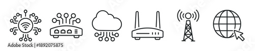 Networking thin line icon set. Web minimal editable stroke icons