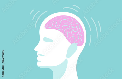 Mental health illustration of head and mind with abstract human head mindset and brain.