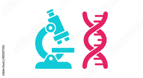 Microscope and DNA icons in biology
