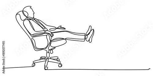 Continuous single line drawing of a businessman relaxing in an office chair with his feet up Vector, illustration