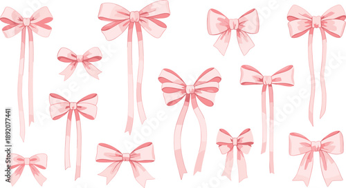 Pink bow collection set with various ribbon styles for elegant gift wrapping feminine decoration wedding bridal shower and aesthetic celebration