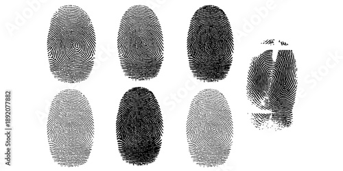 An abstract depiction of multiple black fingerprints showcasing unique patterns for security and identification Vector, illustration