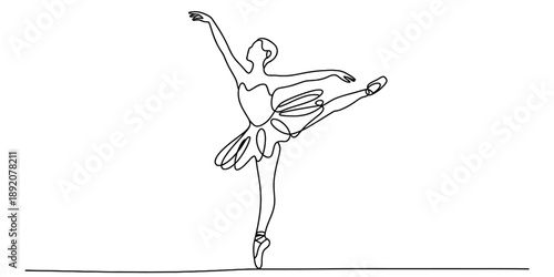 A continuous line drawing illustration of a graceful ballerina performing an elegant dance pose Vector, illustration