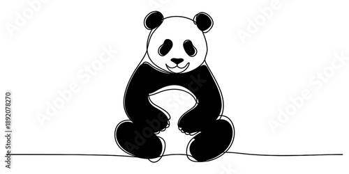 Continuous line art drawing of a sitting panda bear in black and white minimalist style Vector, illustration