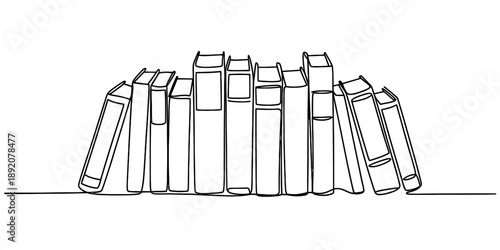 A minimalist single continuous line art drawing illustrating a collection of standing books Vector, illustration