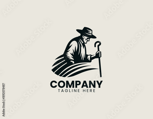 Old Peasant Black Vector Logo Illustration