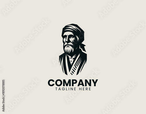 Old Peasant Black Vector Logo Illustration
