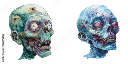 zombie head watercolor vector illustration