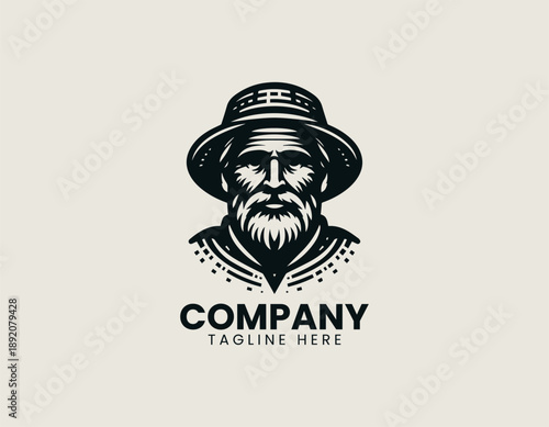 Old Peasant Black Vector Logo Illustration