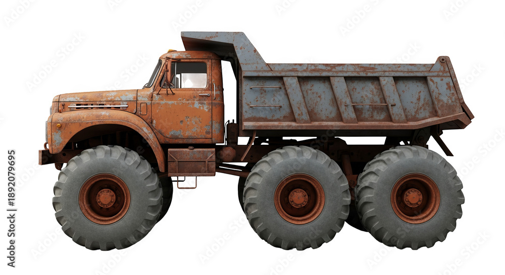 Obraz premium Rusty Heavyduty Industrial Dump Truck Isolated On Black