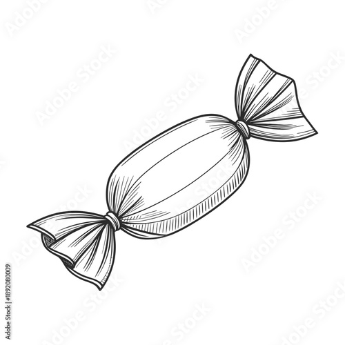 Sketch of wrapped candy with two bows on each end  