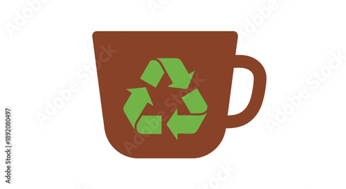 Recycling Symbol on Brown Coffee Mug Graphic