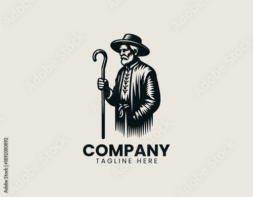 Old Peasant Black Vector Logo Illustration