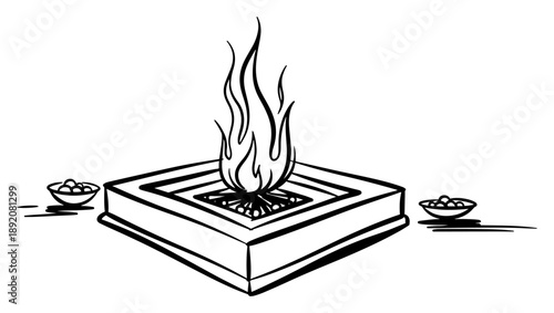 Sacred hindu fire ritual altar or havan kund sketch