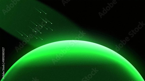 Green Planet Horizon With Falling Star Comets Background