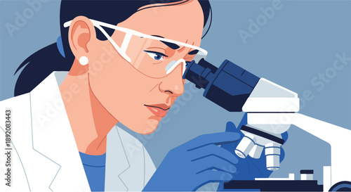 Scientist in protective gear meticulously examines a specimen under a microscope, symbolizing research and discovery