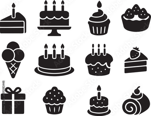 Birthday Icon Collection – Birthday Food and Cake Icon Set