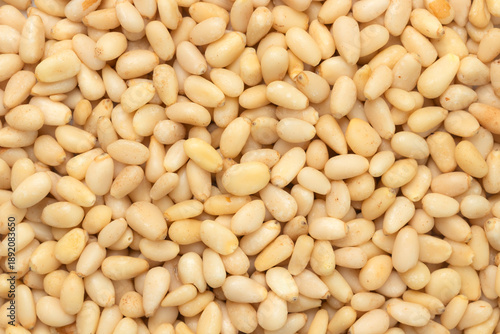 Pile of pine nuts for background, Top view