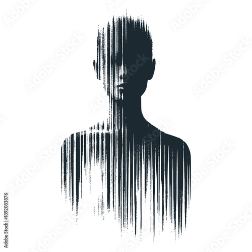 Human silhouette dissolving into repeated lines