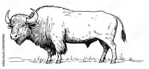 standing buffalo hand drawn illustration