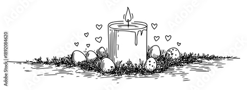 easter candle with eggs and hearts sketch