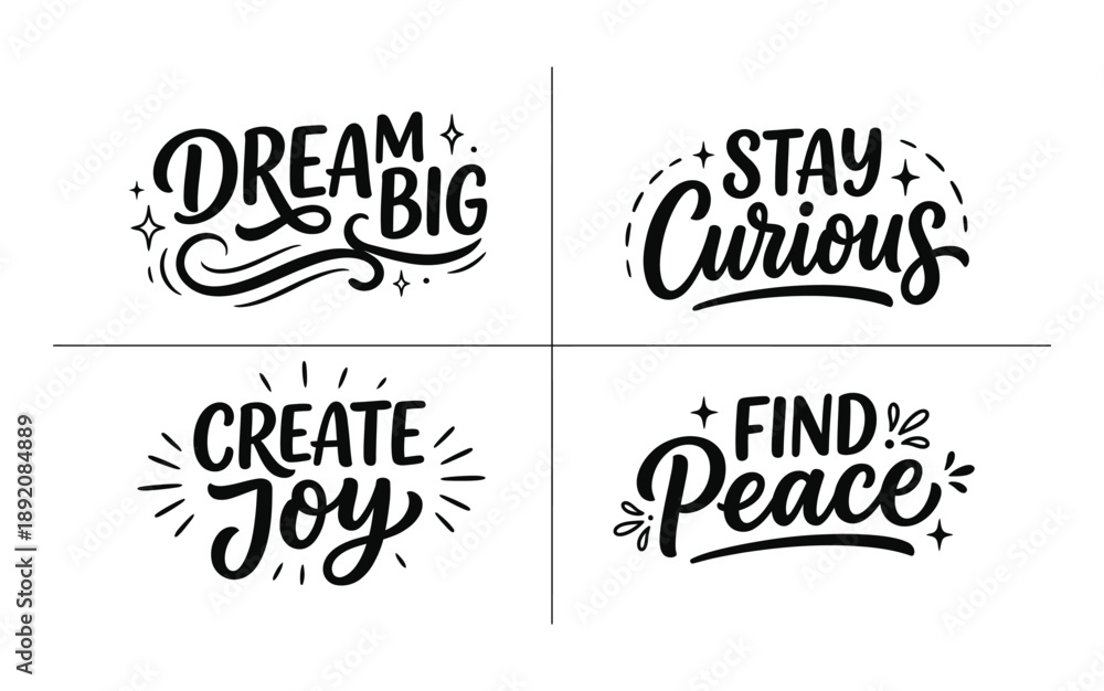 Fototapeta premium Inspirational phrases on white background with decorative text styles