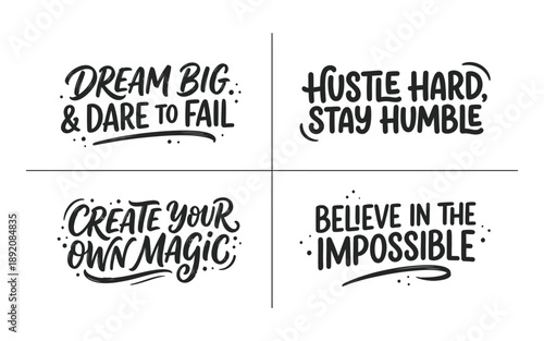 Inspirational quotes on white background with motivational phrases and illustrations
