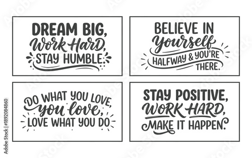 Inspirational quotes on four white squares with black text and borders