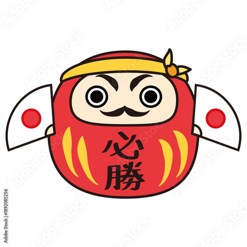 必勝の文字入り達磨と日の丸の扇　受験合格を願うベクター挿絵