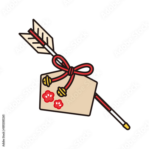 絵馬の飾りが付いた破魔矢　縁起物の和風ベクターイラスト