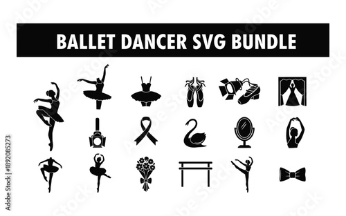 Ballet dancer performs on stage with flowers and swan lake props nearby.