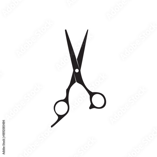 Classic Scissors Icon. Silhouette of an open pair of scissors on a clean white background, simple flat icon style.