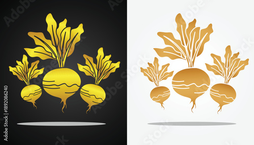 Cool and attractive vector image of a carrot logo with golden colored leaves