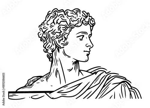 young roman man bust line art drawing