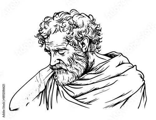 elderly philosopher with beard in thoughtful pose