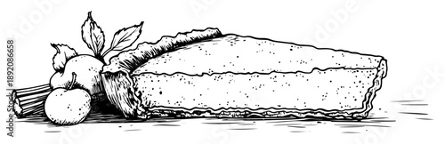 slice of apple pie with apples and leaves drawing