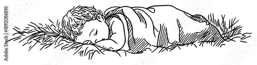 baby sleeping peacefully on grass illustration