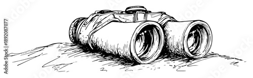 binoculars lying on ground hand drawn style