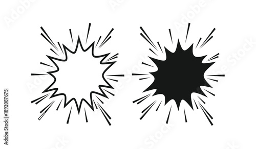 Two black and white explosion burst effects with dynamic lines radiating outward