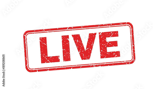 A red live stamp on a, indicating something is happening now or in realtime