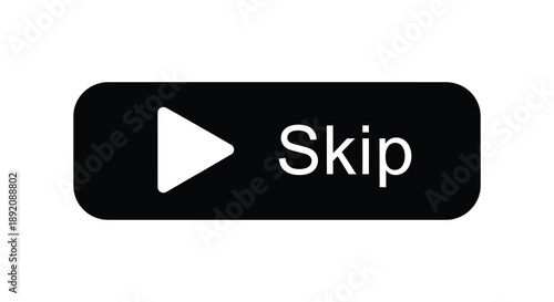 A minimalist depiction of a black button with a white play skip arrow and text high quality professional detailed