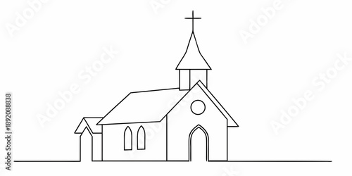 Schilderij op canvas Simple line drawing of a traditional church with a steeple