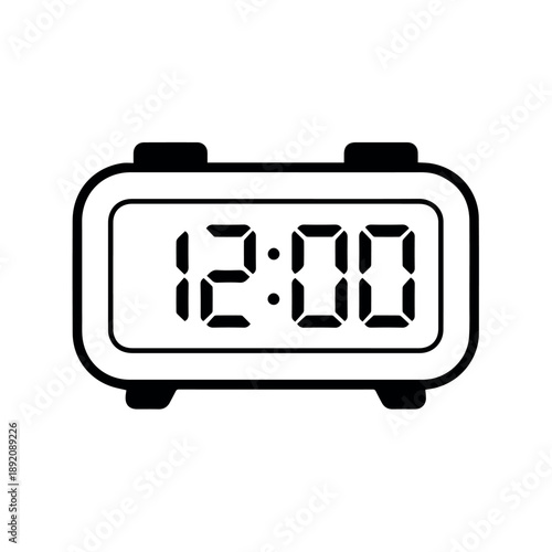 A digital clock icon displaying the time 12:00 in a simple and modern design