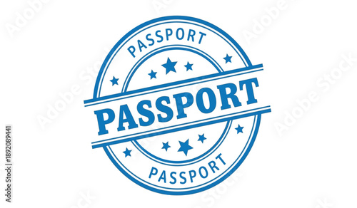 Blue passport stamp on for travel documentation