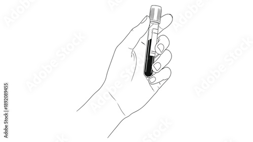 Hand Holding Capped Test Tube Vector Icon for Phlebotomy Kits Clinical Sample Handling and Laboratory Procurement Catalogs