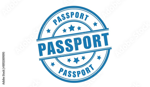 Blue passport stamp on for travel documents and identification