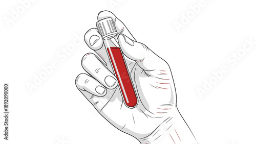 Hand Holding Blood Sample Test Tube Vector Illustration for Laboratory Diagnostics Clinical Packaging and Sample Handling