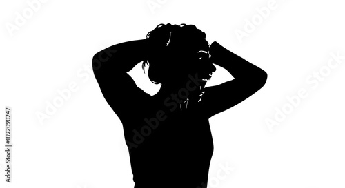 Woman in silhouette with hands on head expressing stress or frustration in a simple white background