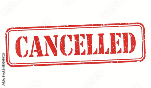 A red rubber stamp with the word cancelled