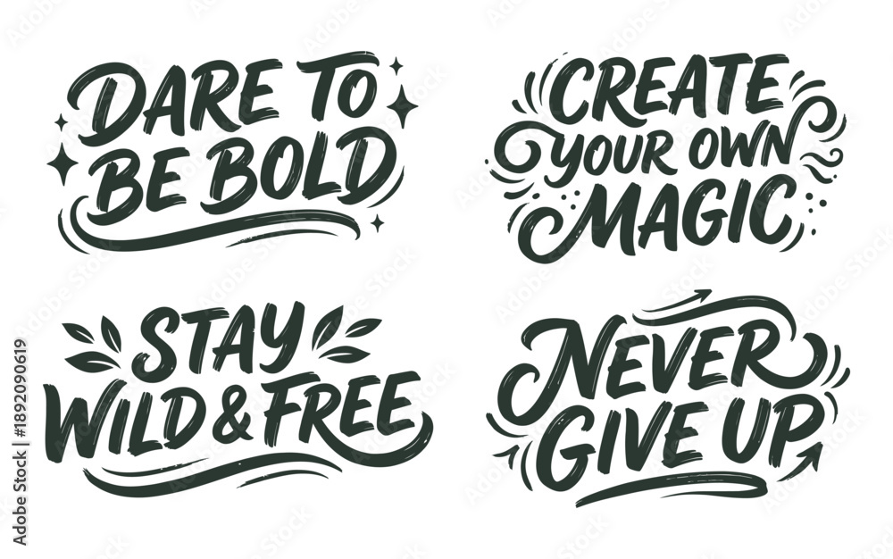 Fototapeta premium Inspirational quotes illustrated in bold typography on a white background